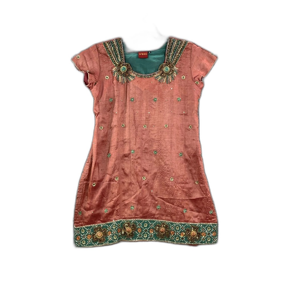 Womens Indian Kurti Tunic Dress XL Beaded Embellished Cap Sleeve‎ Party Cocktail